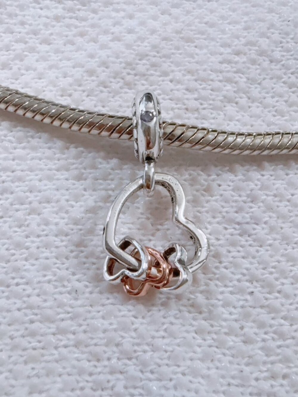 Two Tone of Heart Charm Full of Heart Dangle Silver Charm For Pandora Bracelet